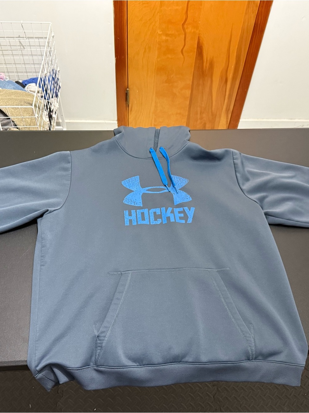 Under Armour Gray Pullover Hoodie with Blue Hockey Logo